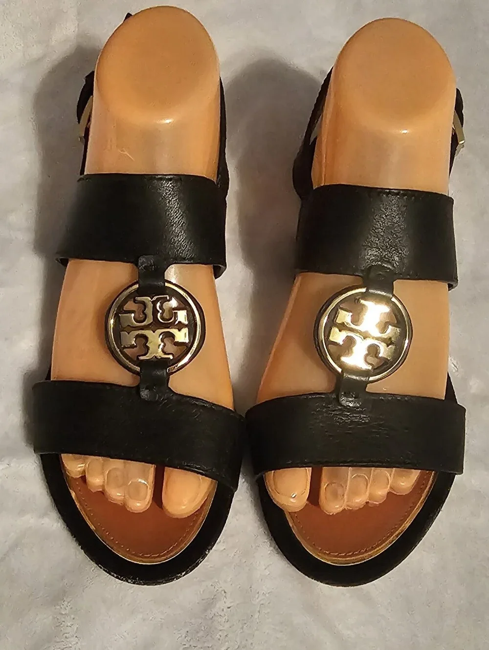 Tory Burch Women's Black Leather Buckle Slide Sandal- Size 7